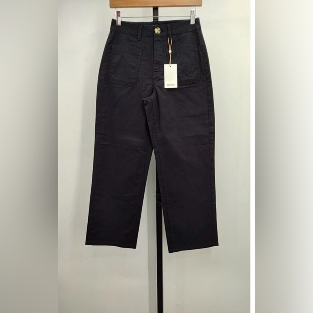 Quince Black Organic Stretch Cotton Chino Cropped Wide Leg Pants
